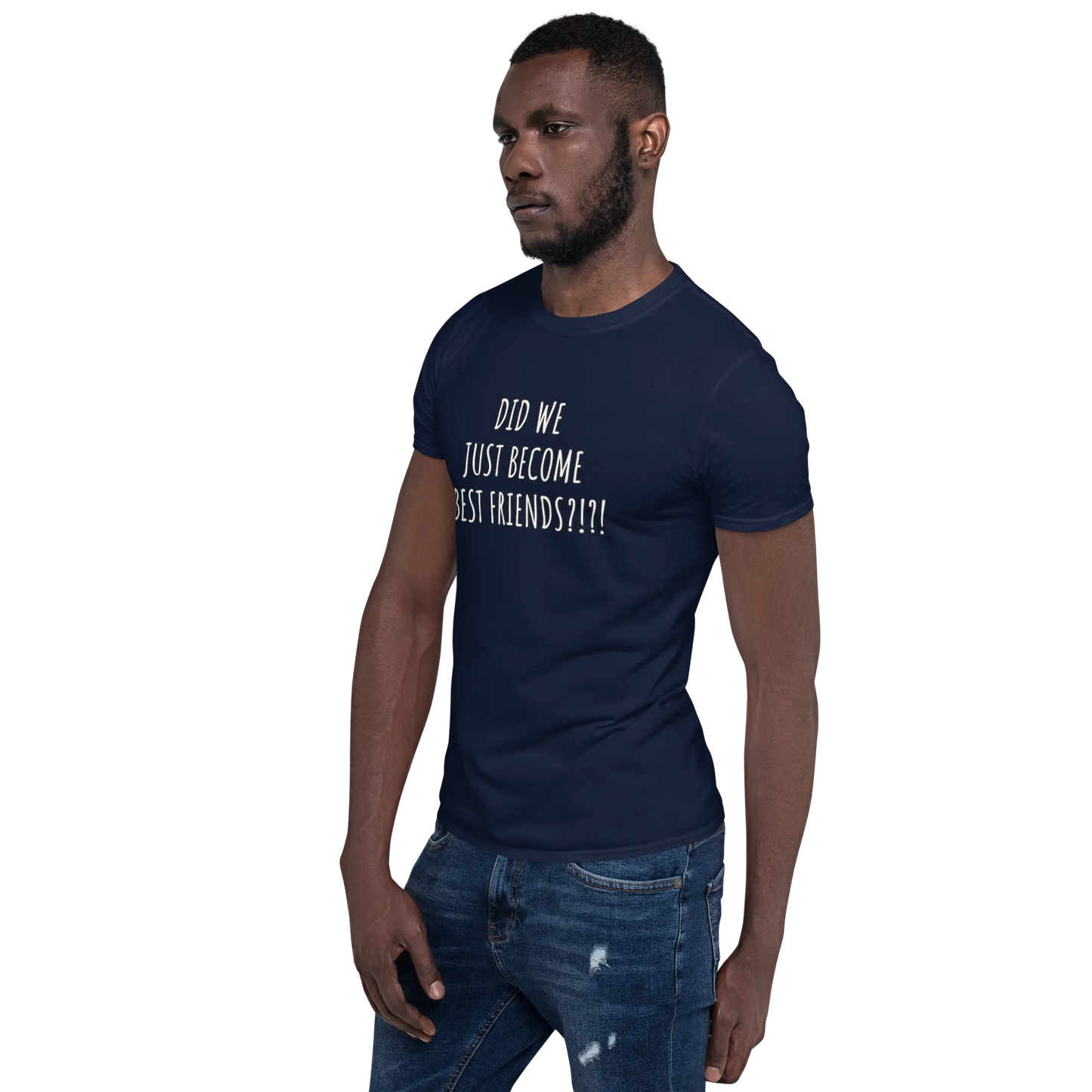 Did We Just Become Best Friends Tee in Navy on man left