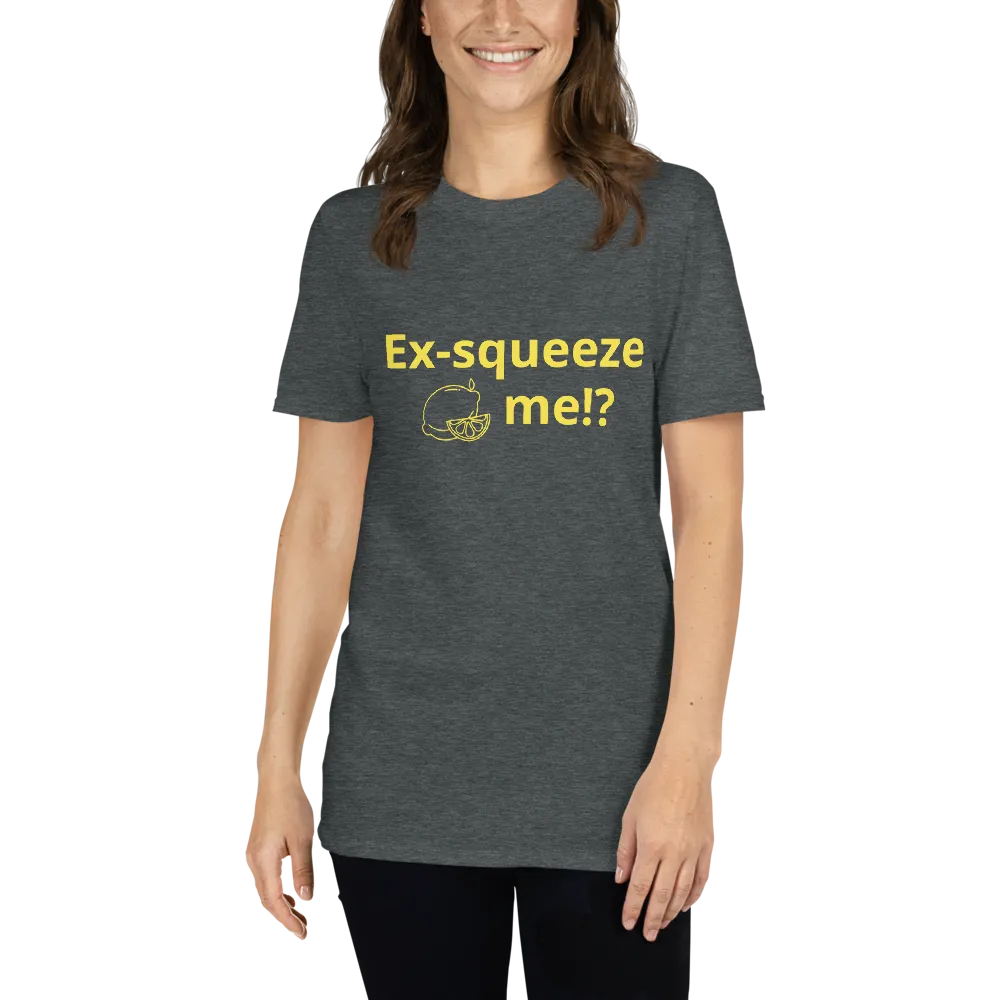 Ex-squeeze me Tee in Dark Heather Grey on woman front