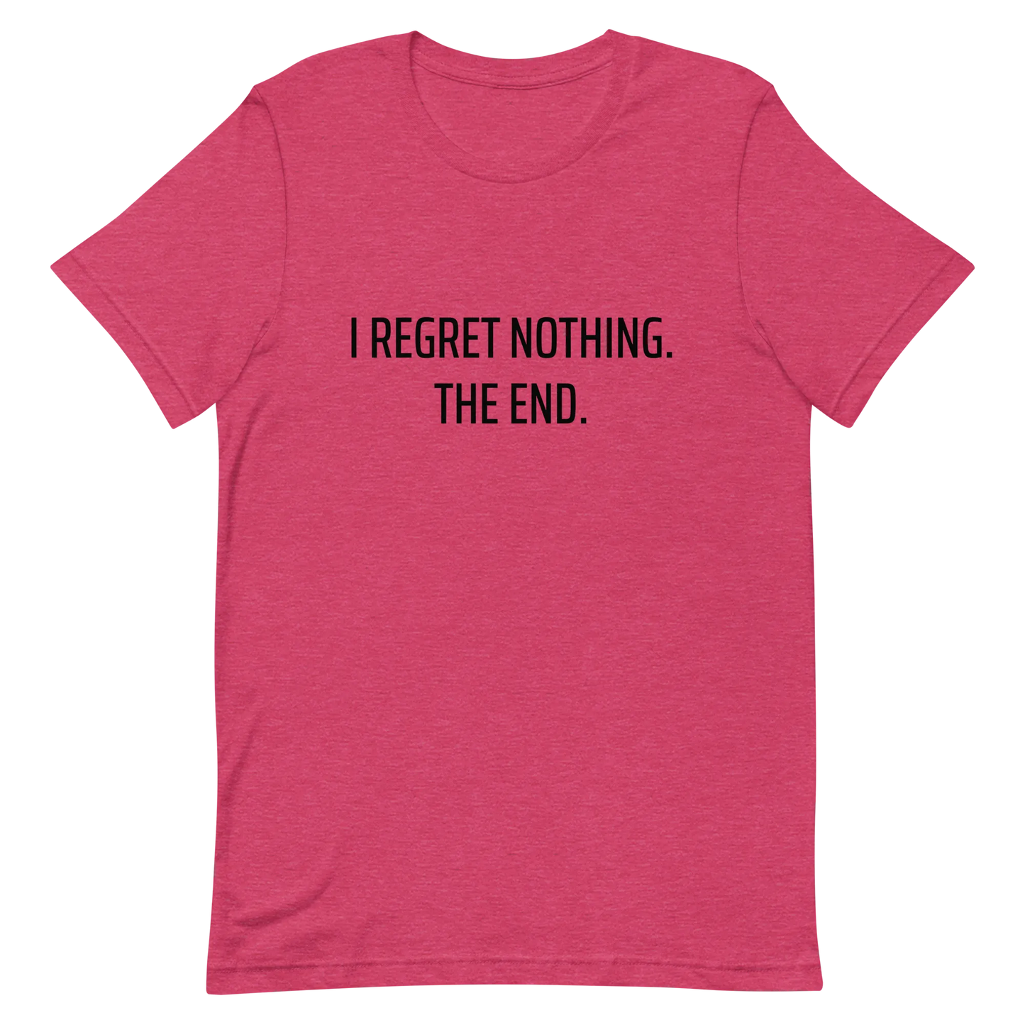 I Regret Nothing Tee in Heather Raspberry flatlay