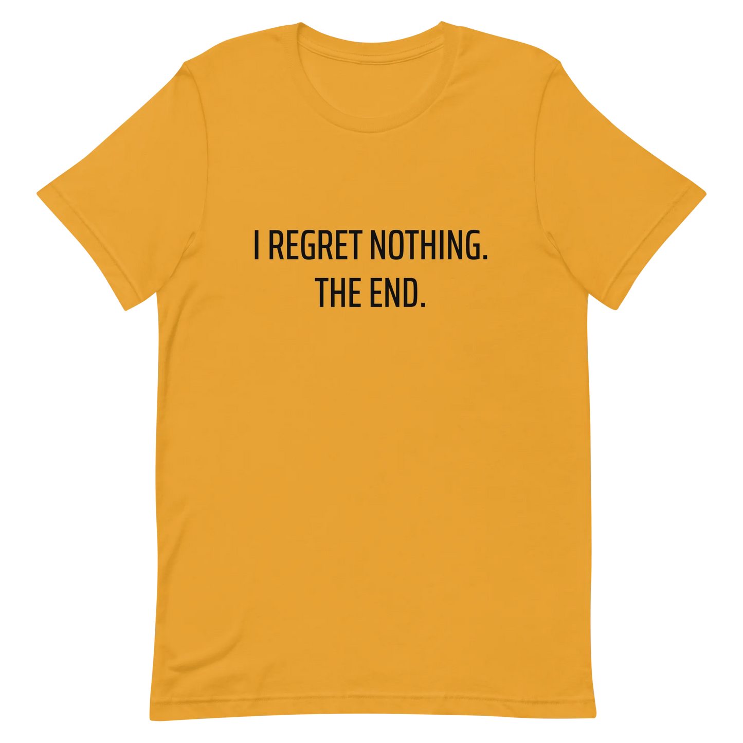 I Regret Nothing Tee in Mustard flatlay