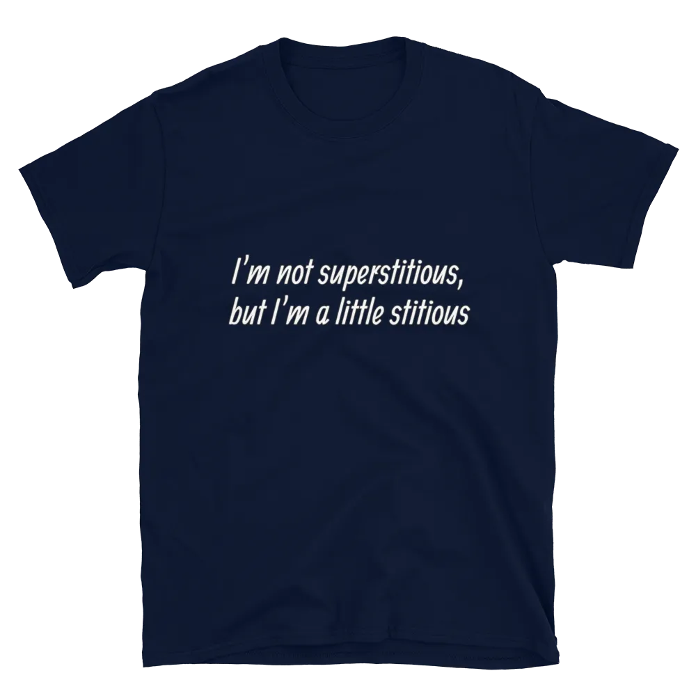 I'm a Little Stitious Tee in Navy flatlay