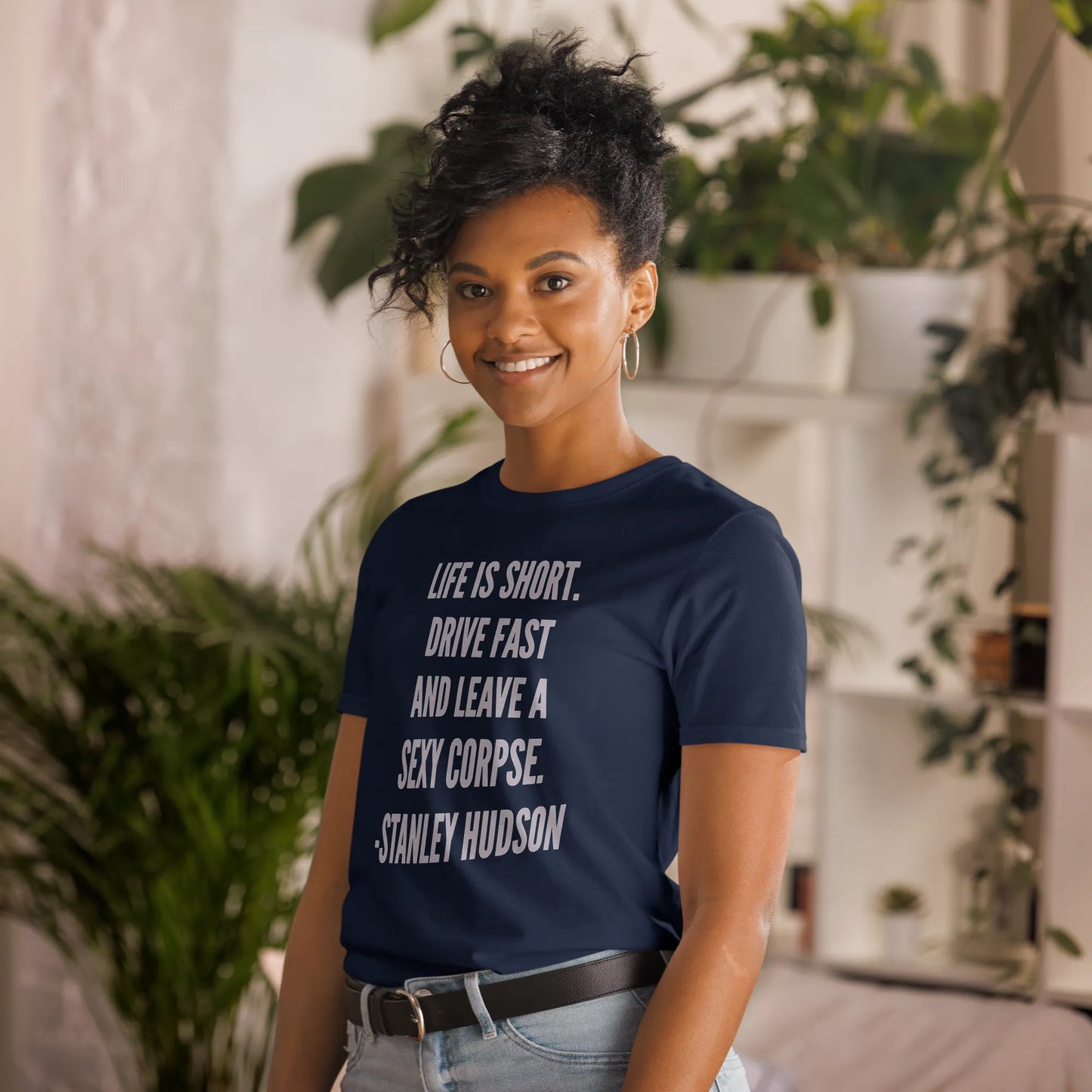 Life is Short Tee in Navy on woman