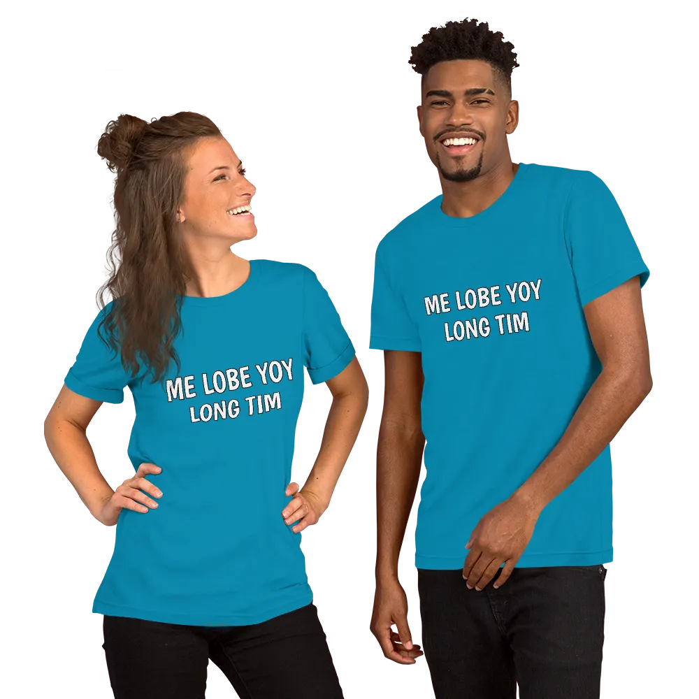 Me Lobe Yoy Long Tim Tee in Aqua on couple