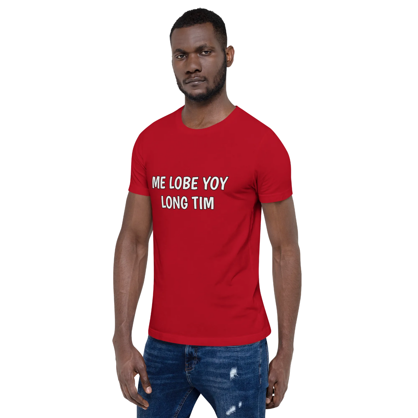 Me Lobe Yoy Long Tim Tee in Red on man left