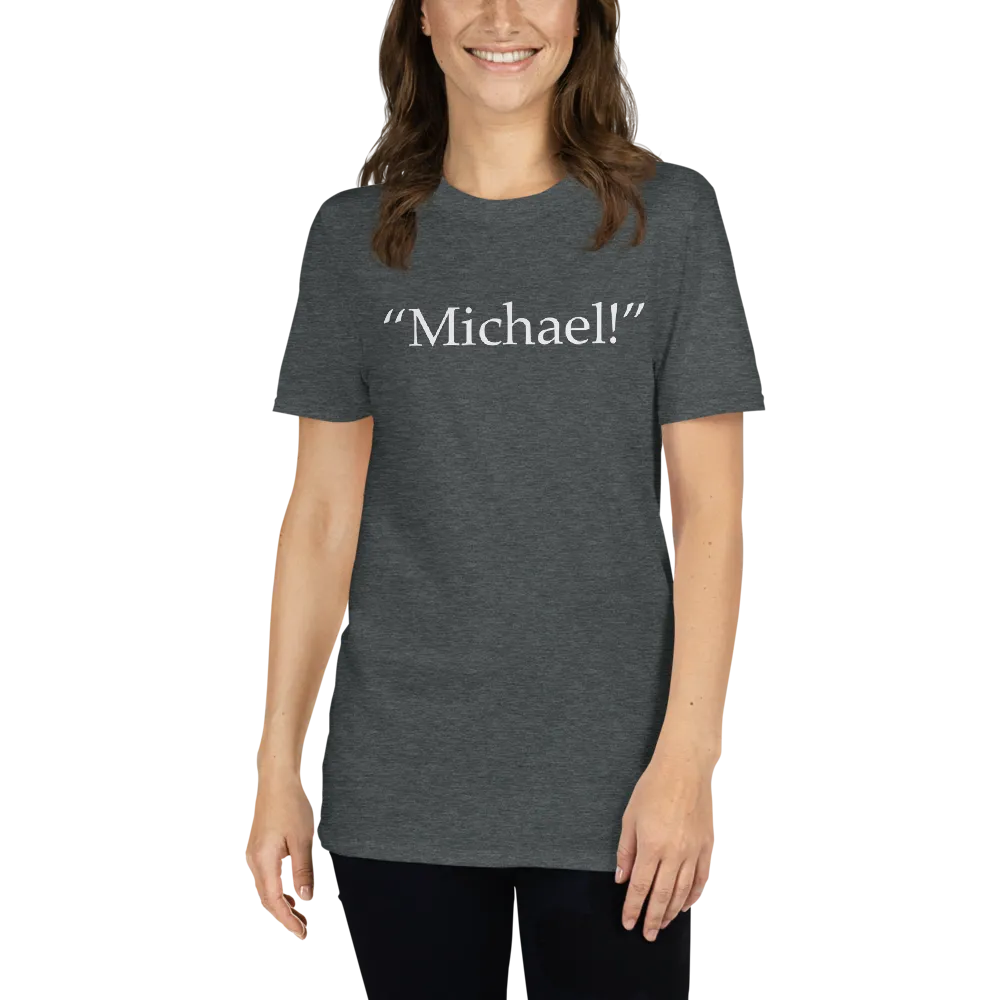 Michael Tee in Dark Heather Grey on woman