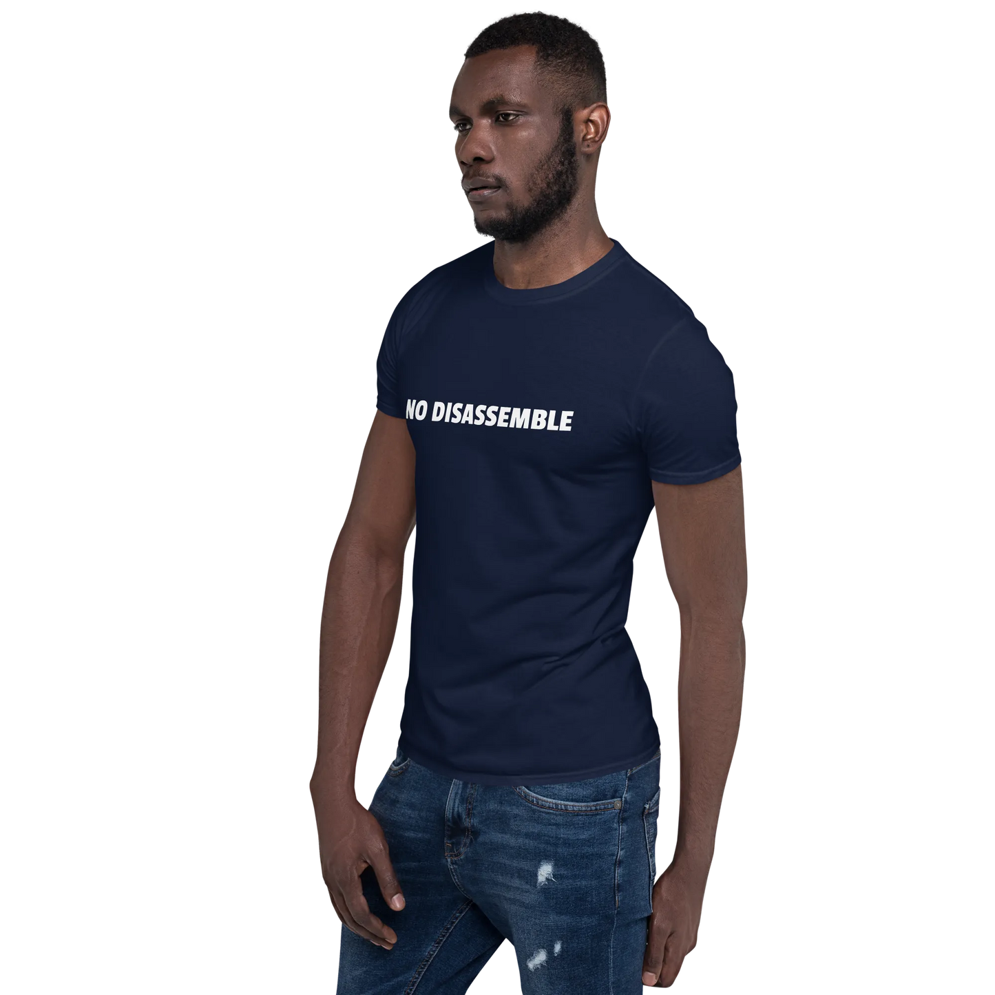 No Disassemble Tee in Navy on man left