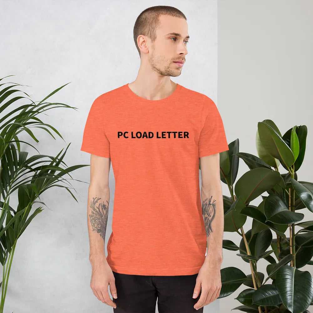 PC Load Letter Tee in Heather Orange on man