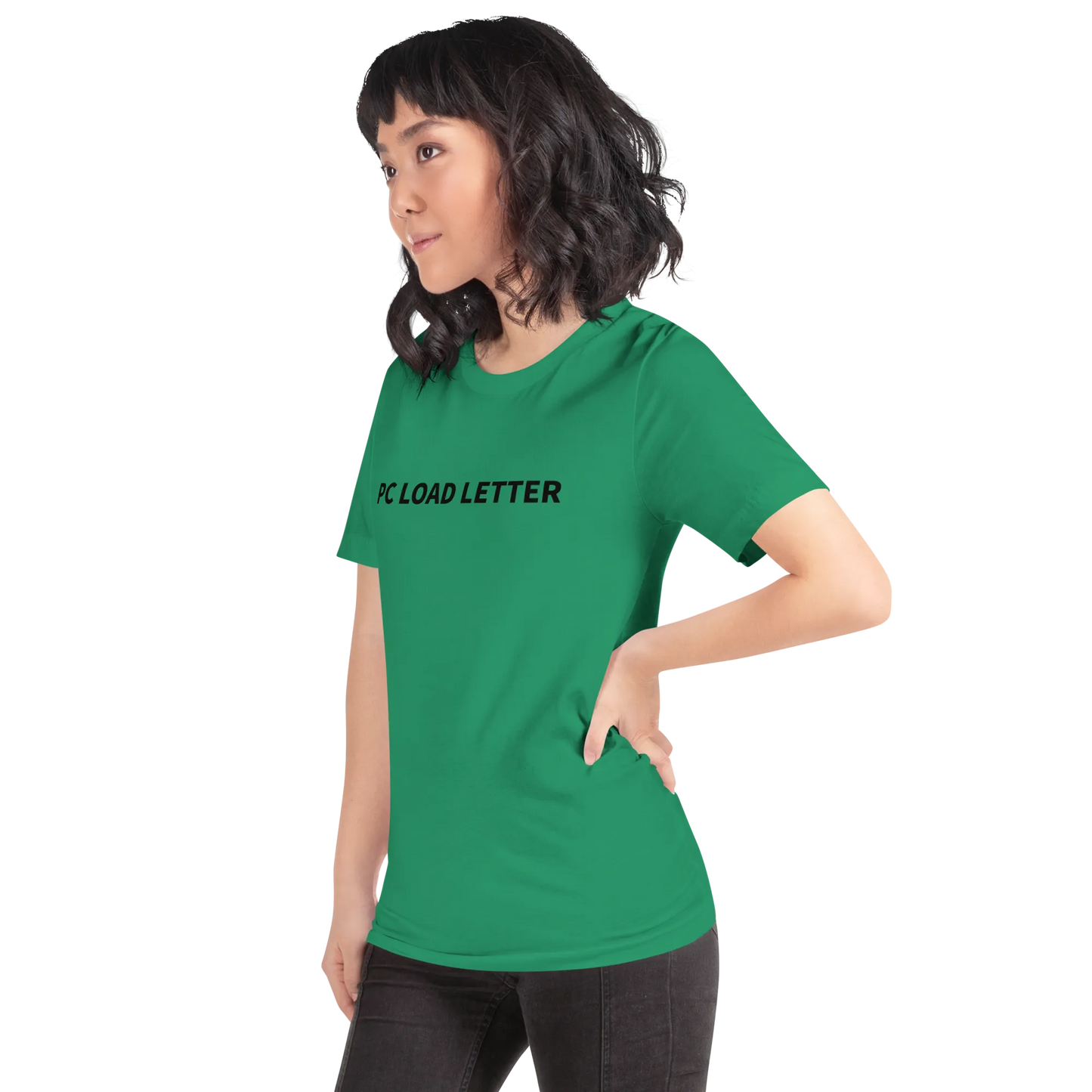 PC Load Letter Tee in Kelly on woman left