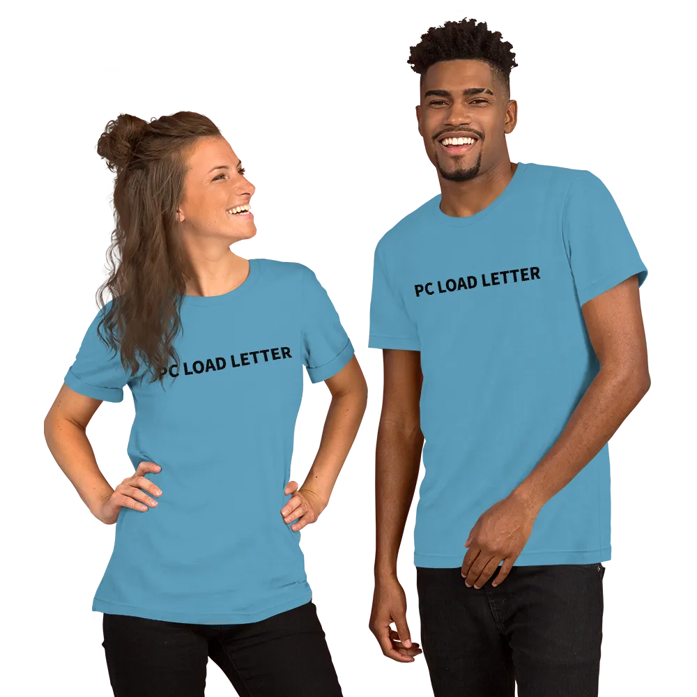 PC Load Letter Tee in Ocean Blue on couple