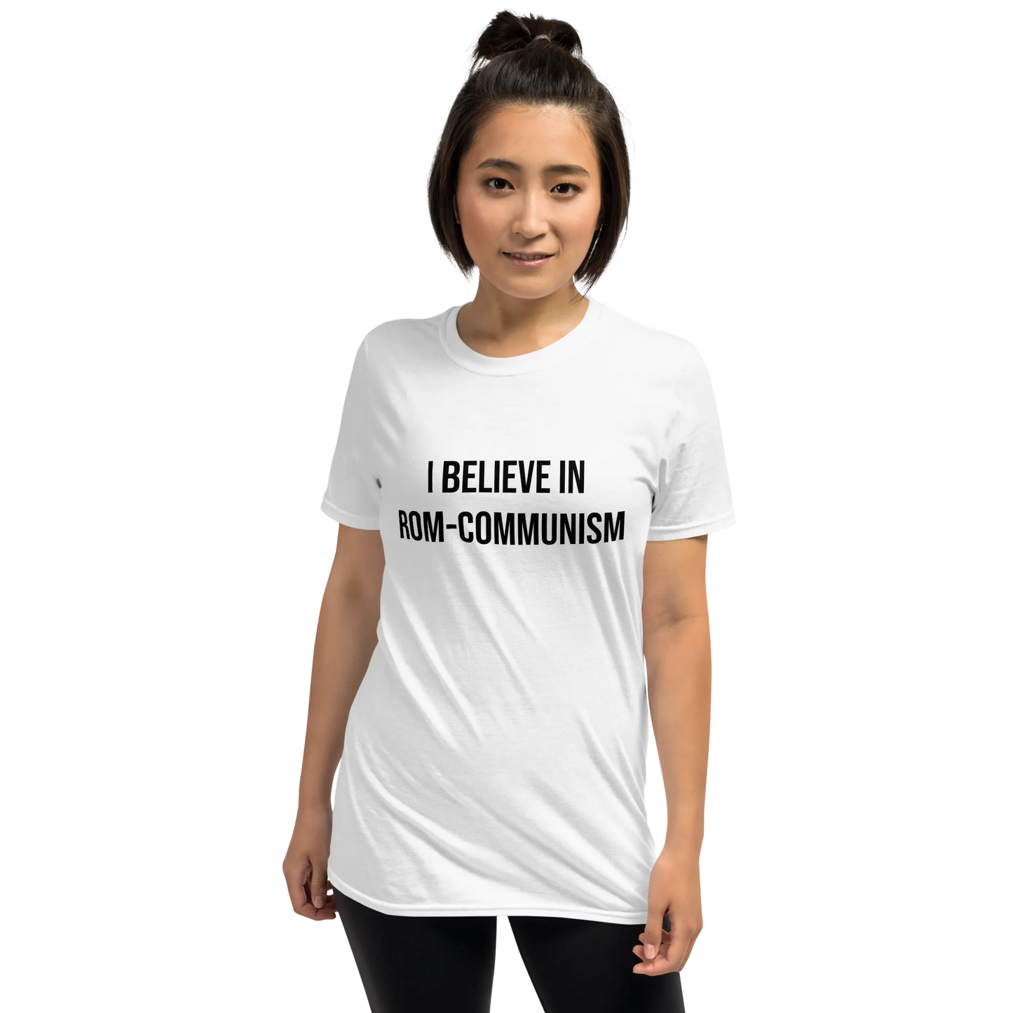 Rom-Communism (Front & Back) Tee in White on woman front