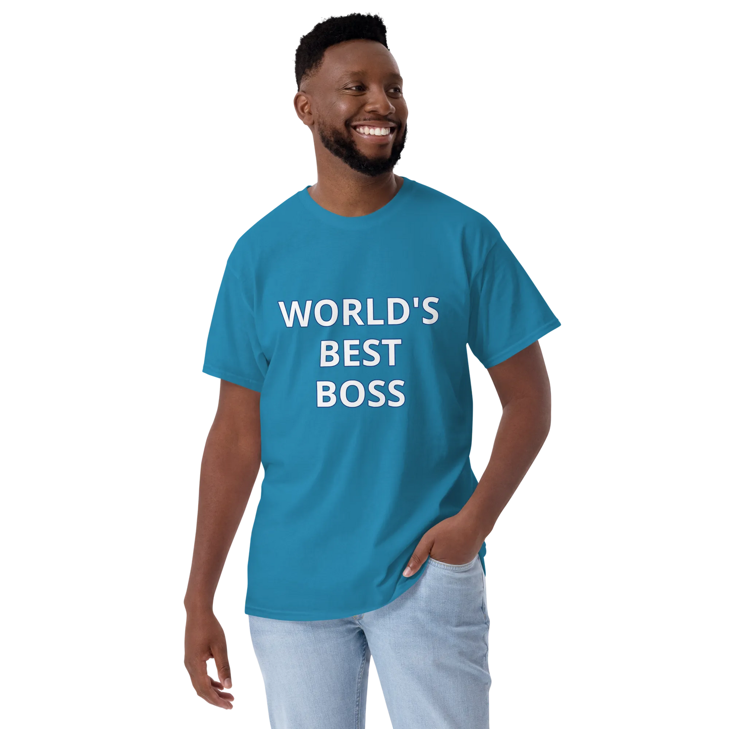 World's Best Boss Tee in Sapphire on man