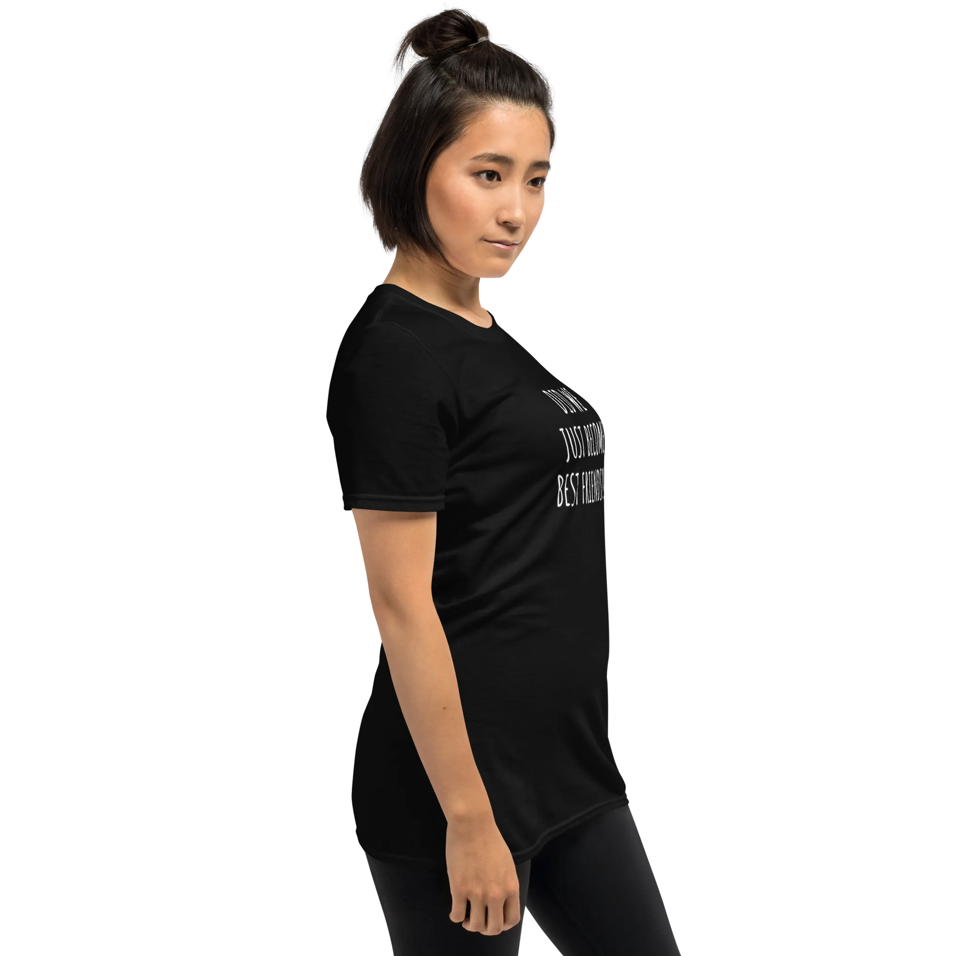 Did We Just Become Best Friends Tee in Black on woman from side
