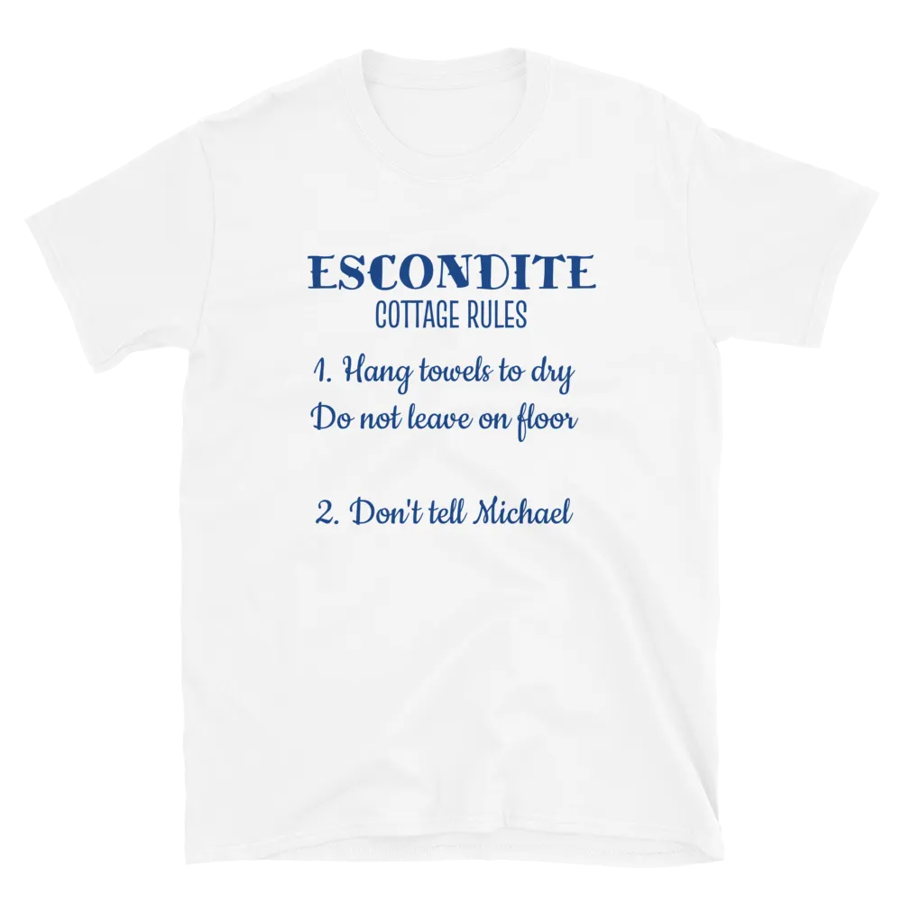 ESCONDITE Cottage Rules Tee in White flatlay