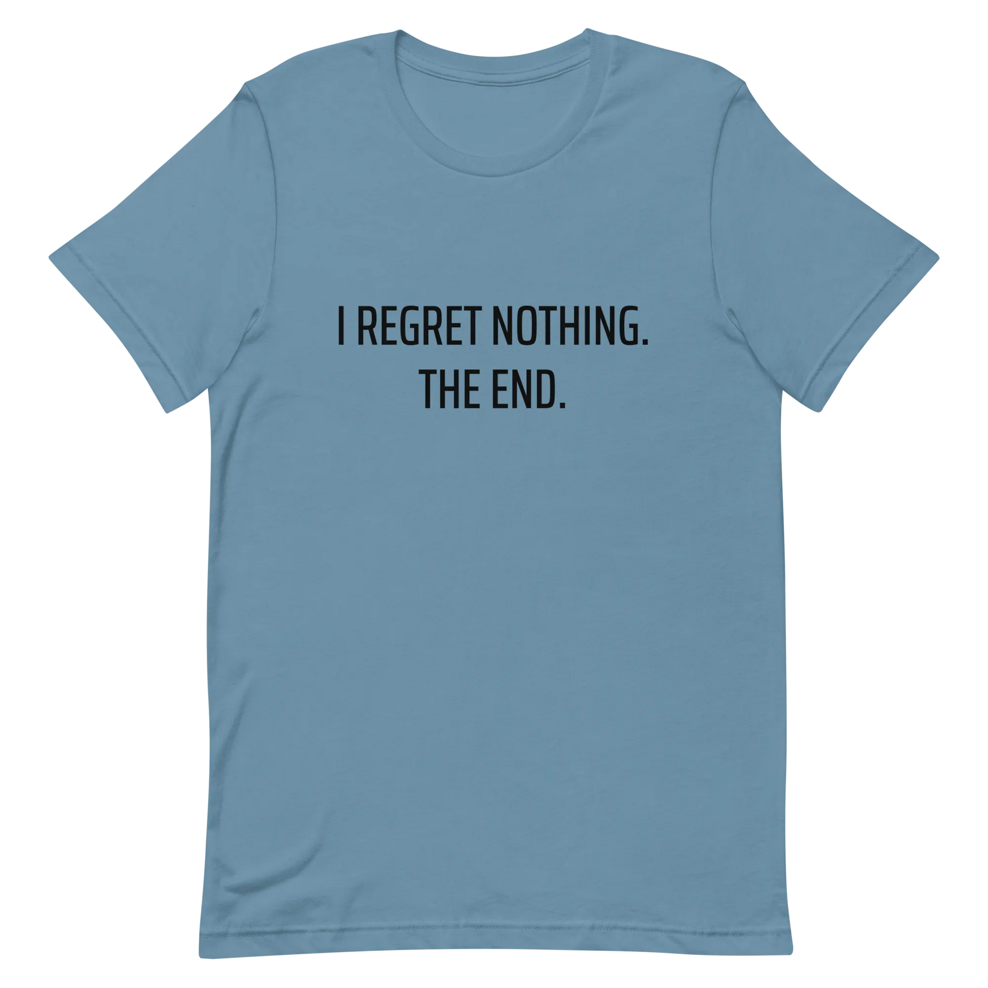I Regret Nothing Tee in Steel Blue flatlay