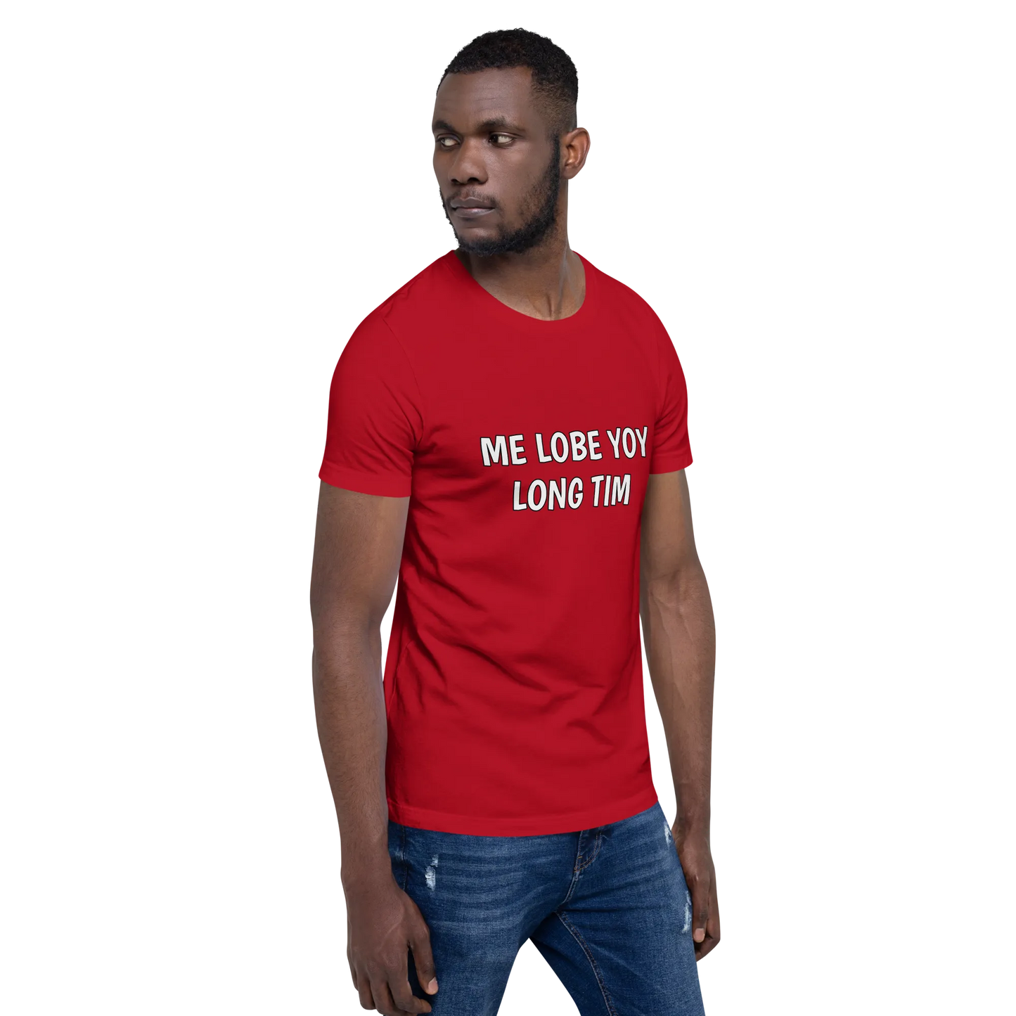 Me Lobe Yoy Long Tim Tee in Red on man right