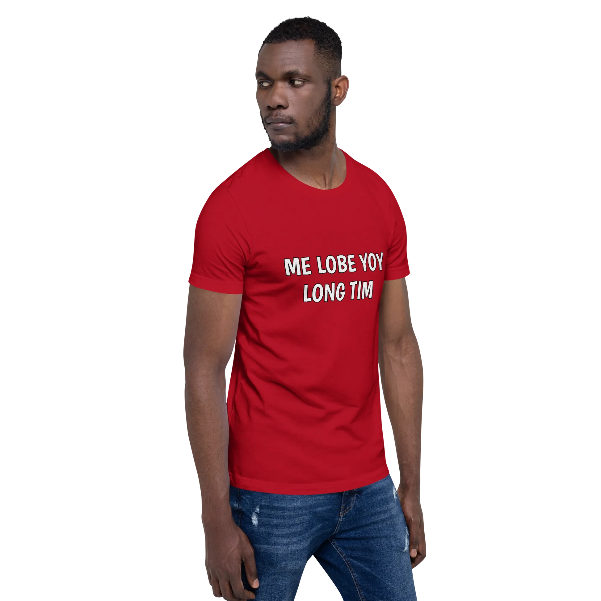 Me Lobe Yoy Long Tim Tee in Red on man right