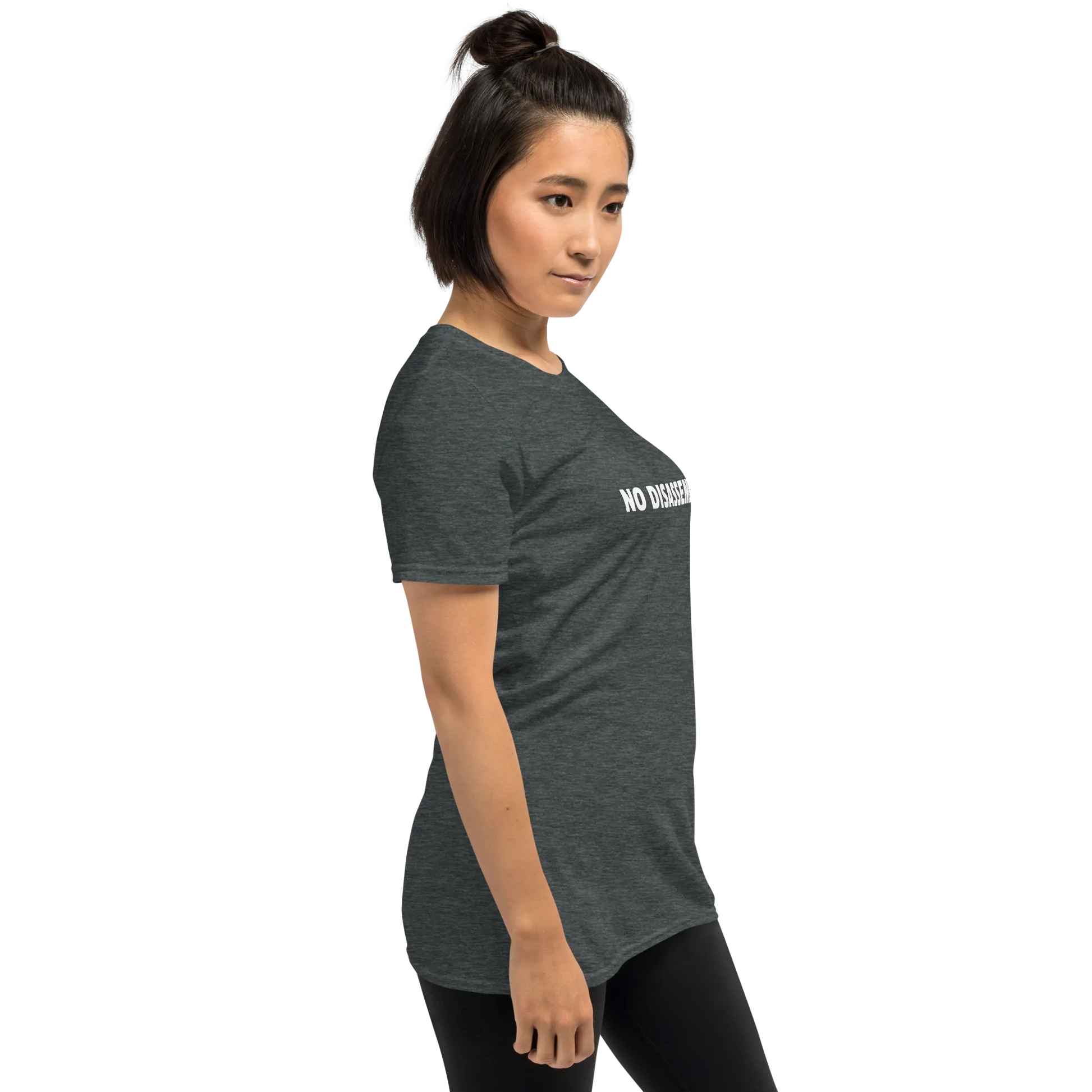 No Disassemble Tee in Dark Heather Grey on woman right
