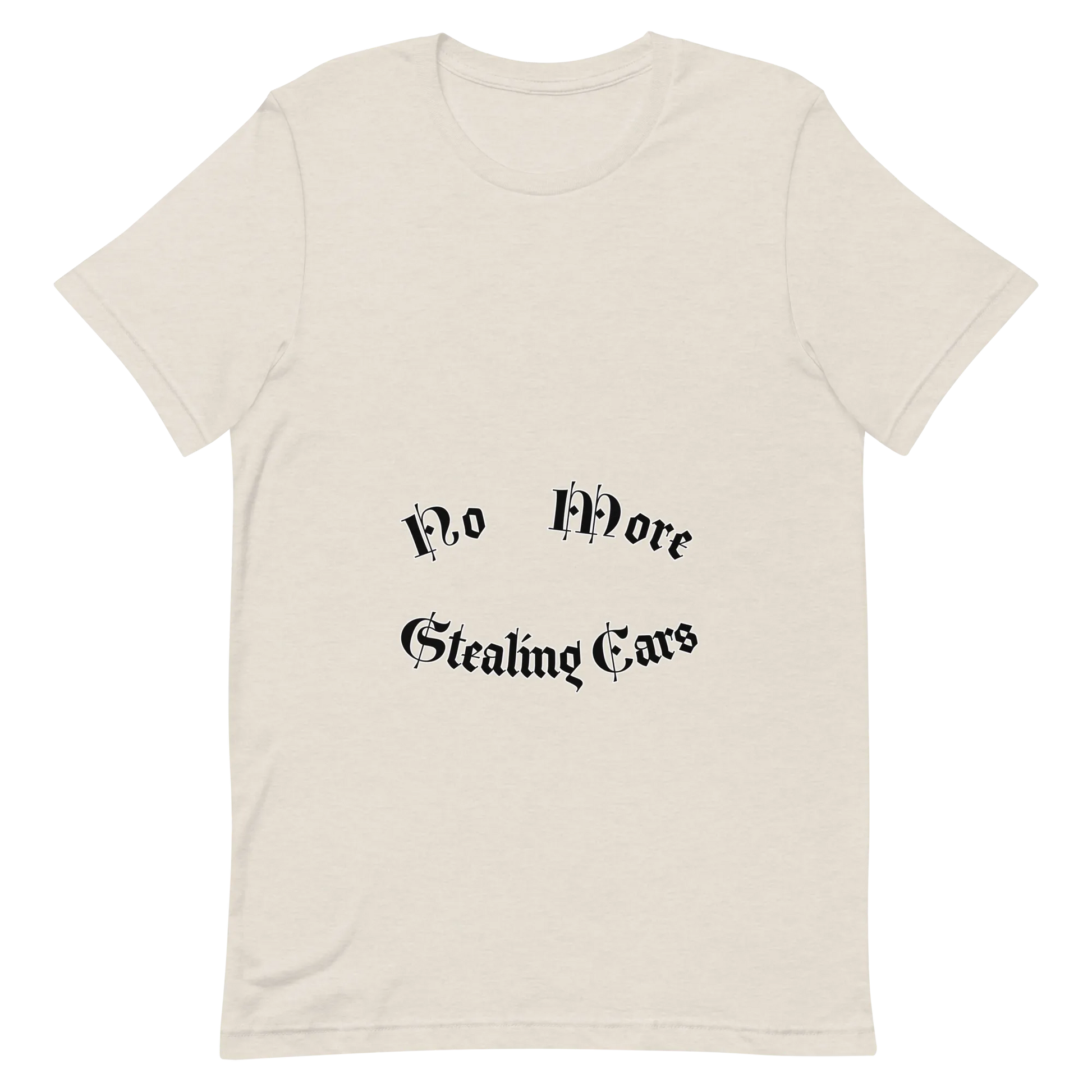 No More Stealing Cars Tee in Heather Dust flatlay
