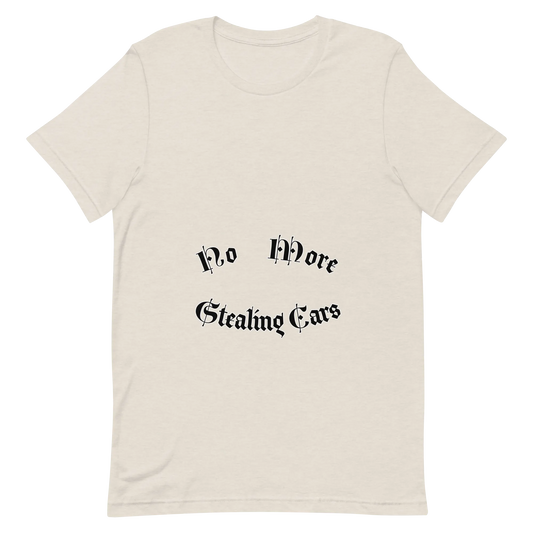 No More Stealing Cars Tee in Heather Dust flatlay