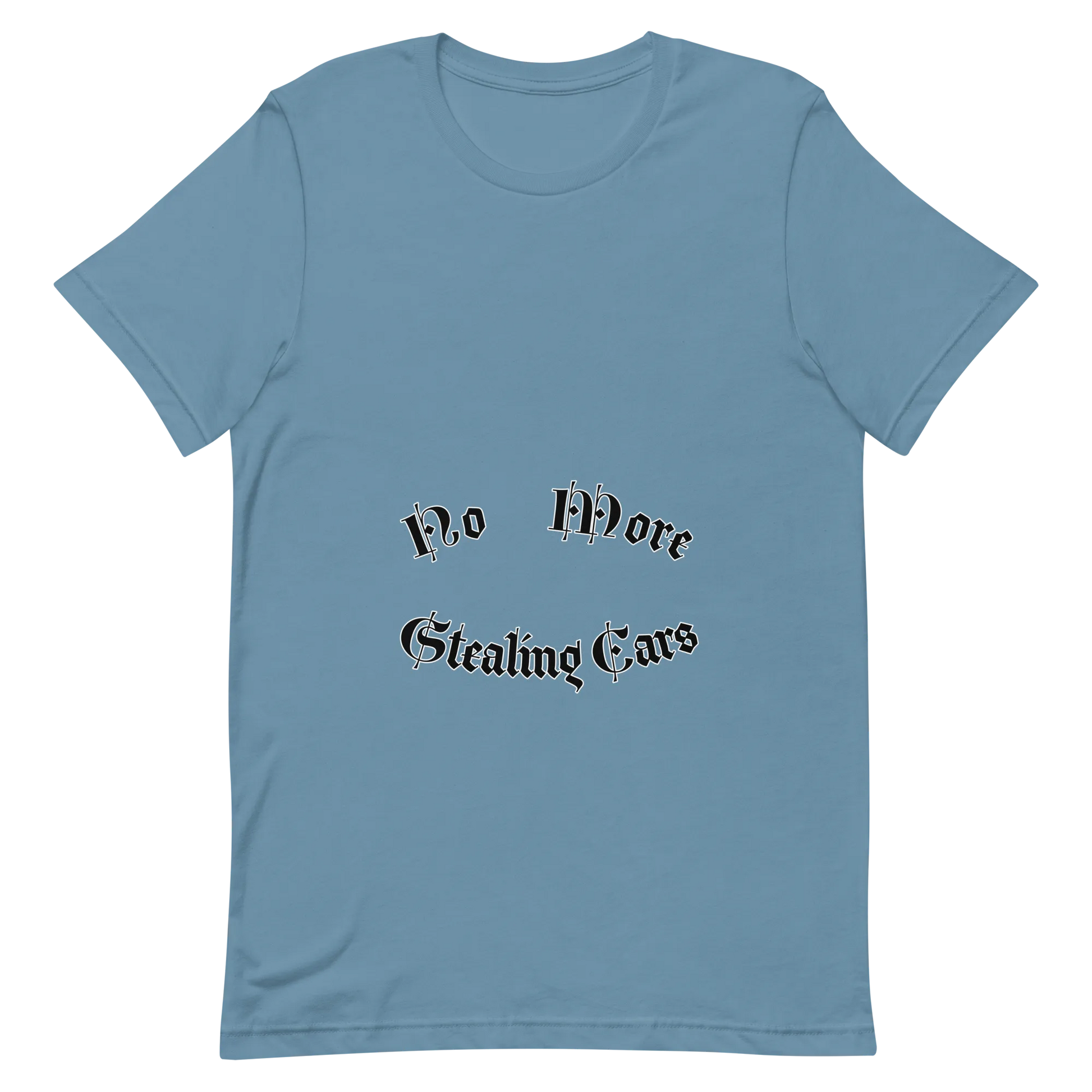 No More Stealing Cars Tee in Steel Blue flatlay