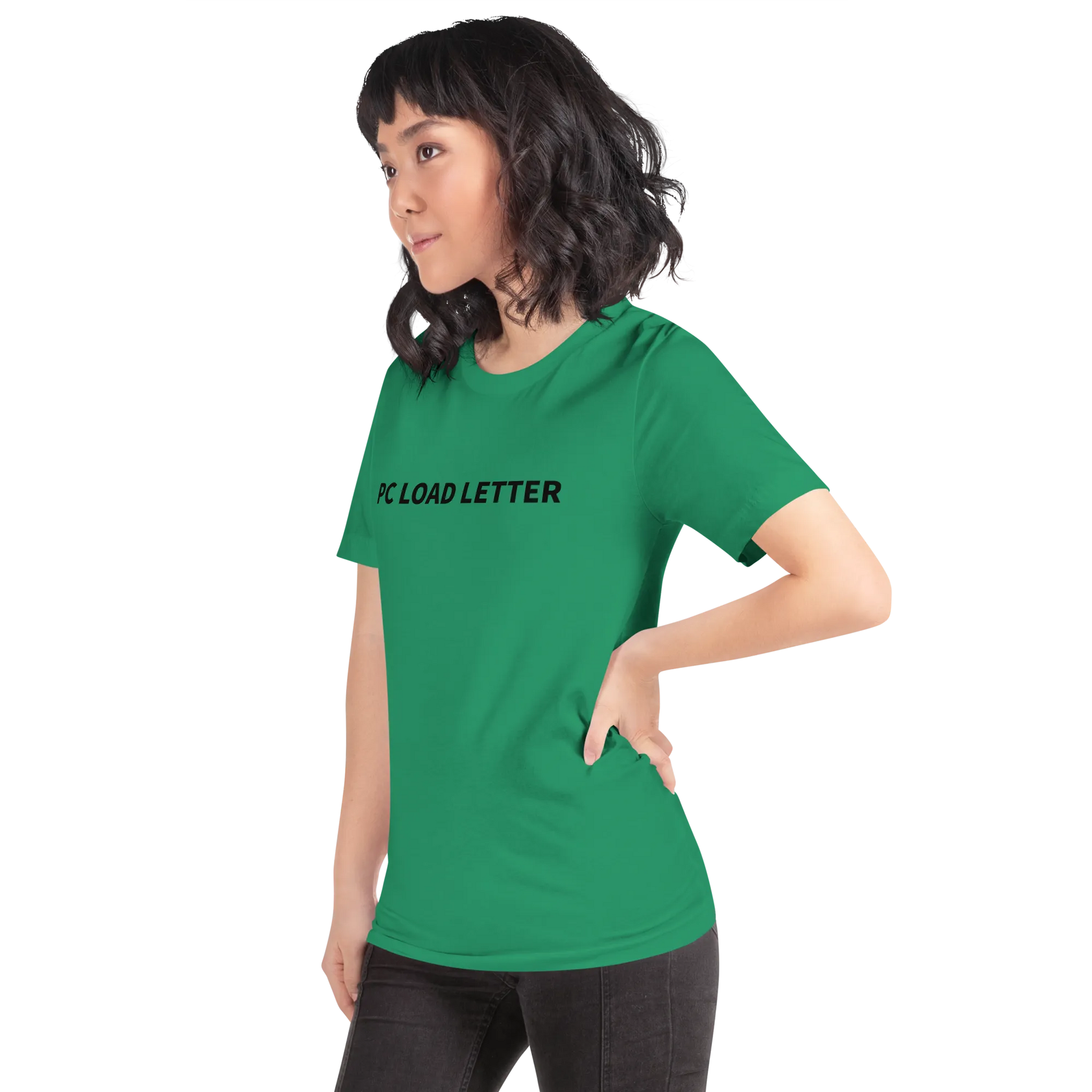 PC Load Letter Tee in Kelly on woman left