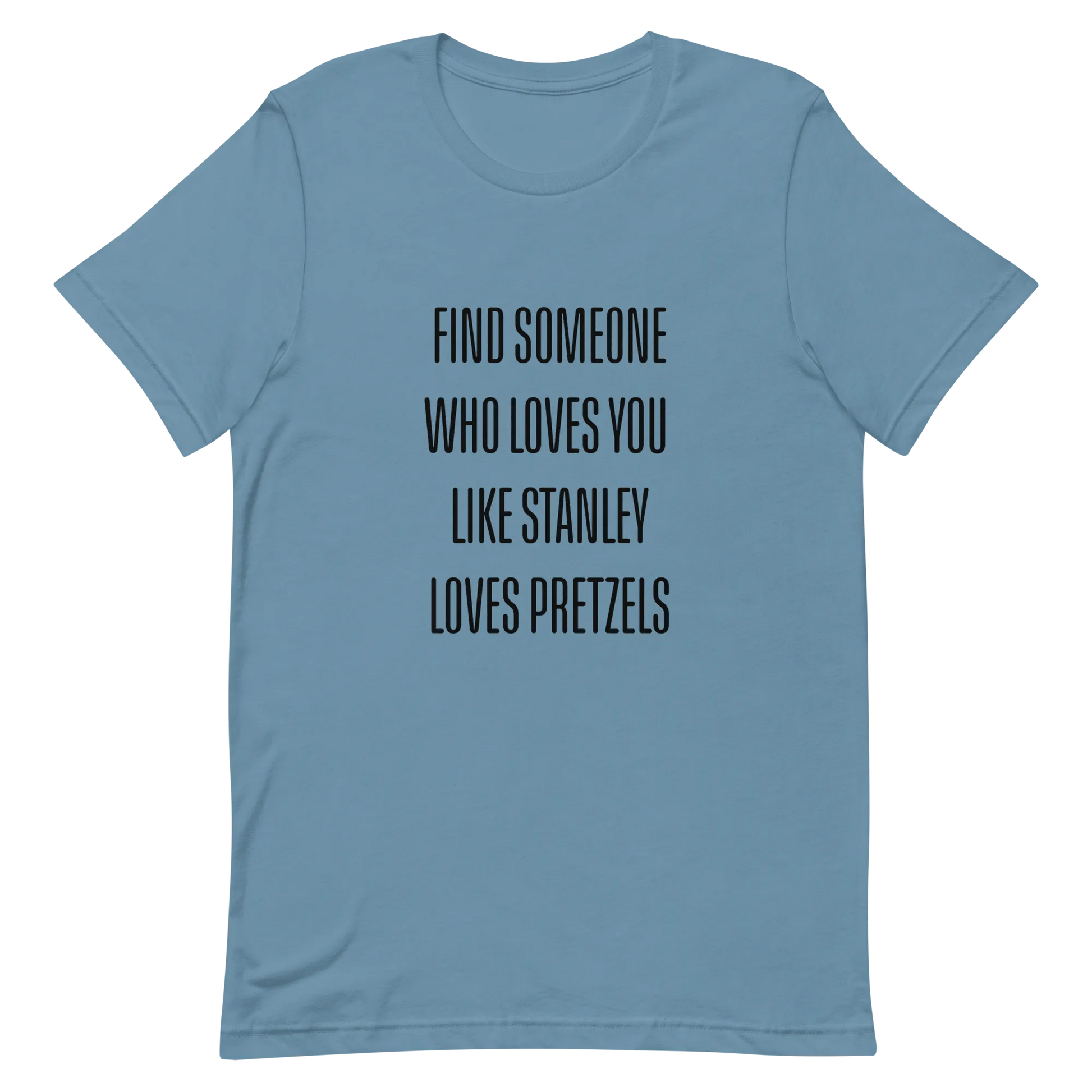 Stanley Loves Pretzels Tee in Steel Blue flatlay