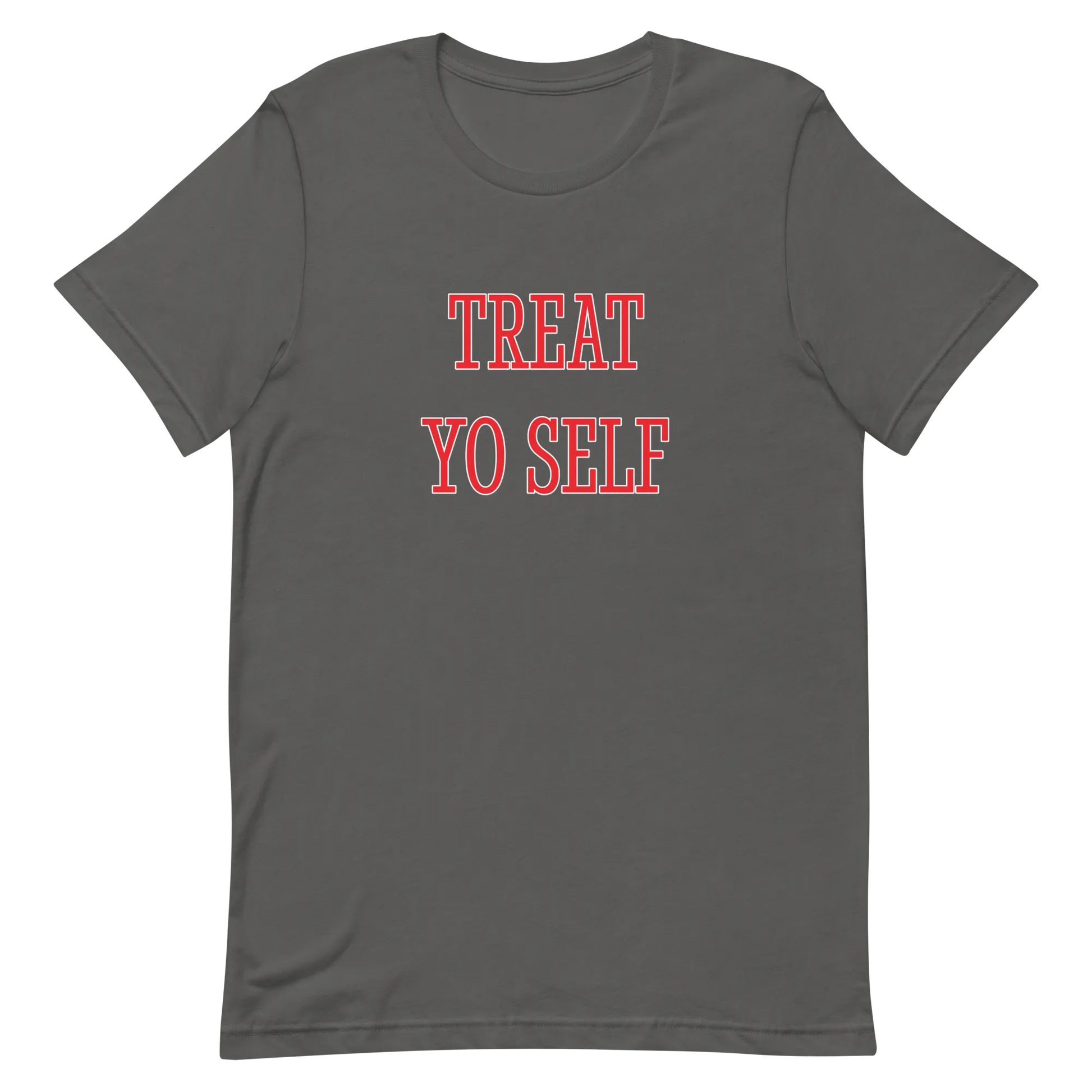 Treat Yo Self Tee in Asphalt flatlay