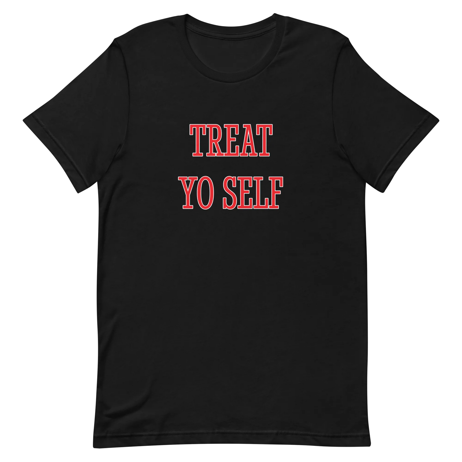 Treat Yo Self Tee in Black flatlay
