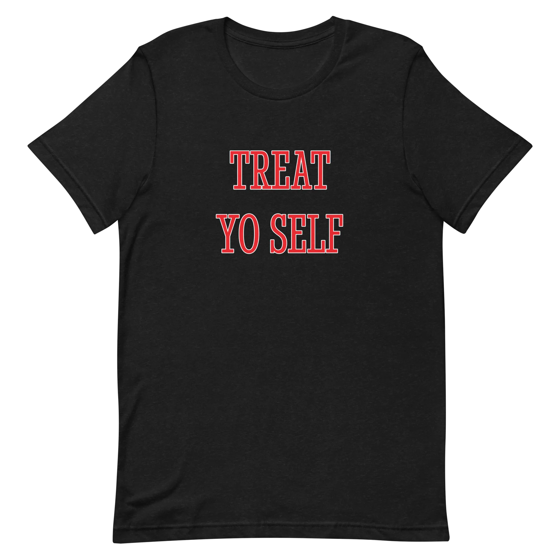 Treat Yo Self Tee in Black Heather flatlay