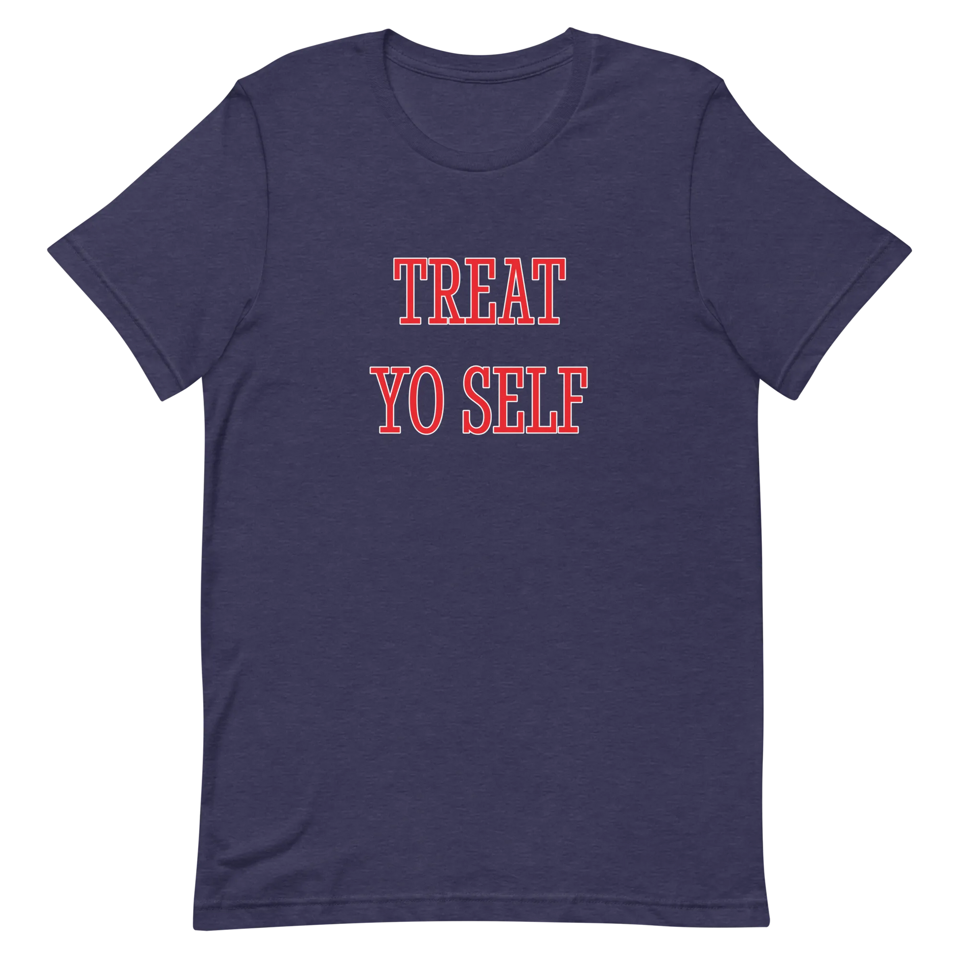 Treat Yo Self Tee in Heather Midnight Navy flatlay