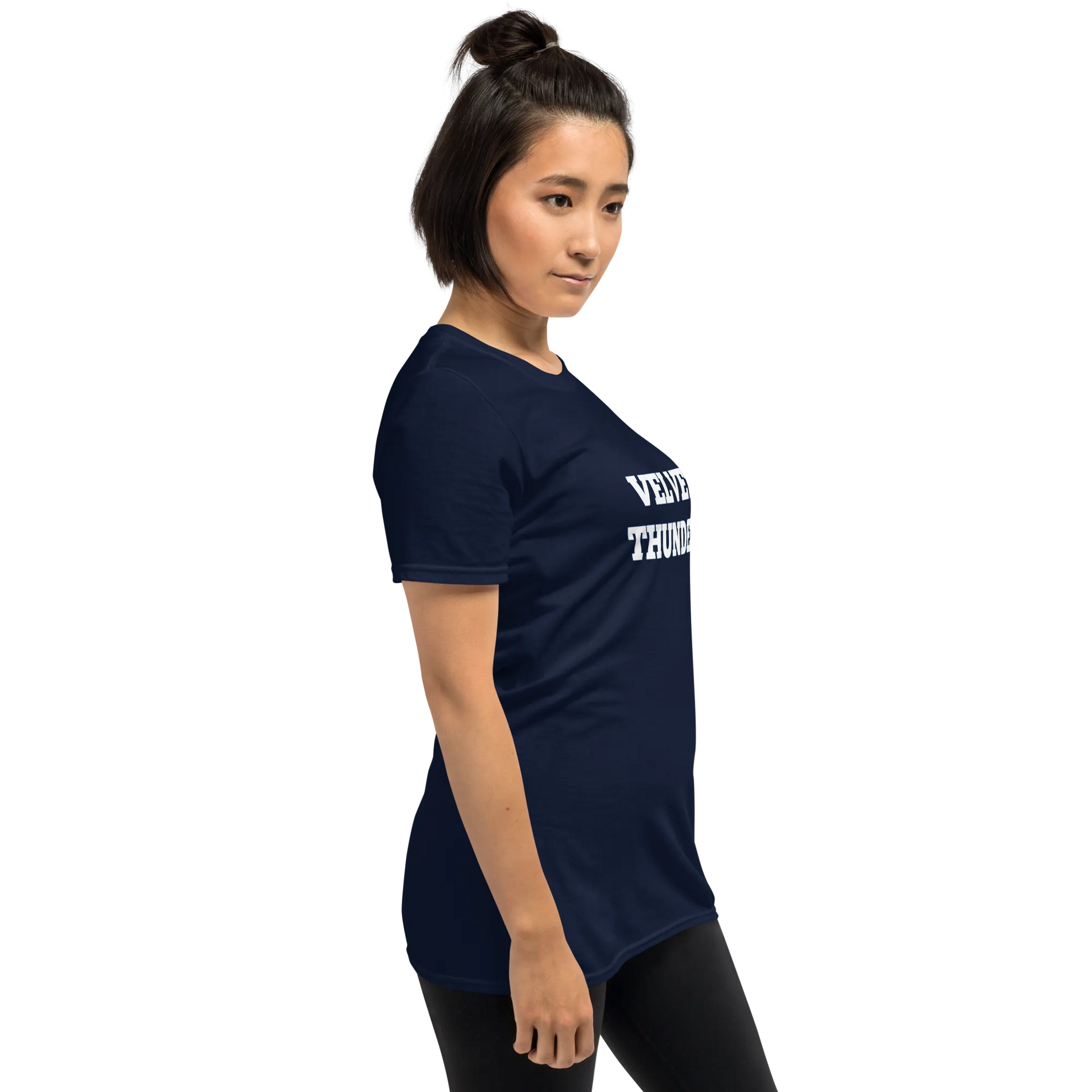 Velvet Thunder Tee in Navy on woman right