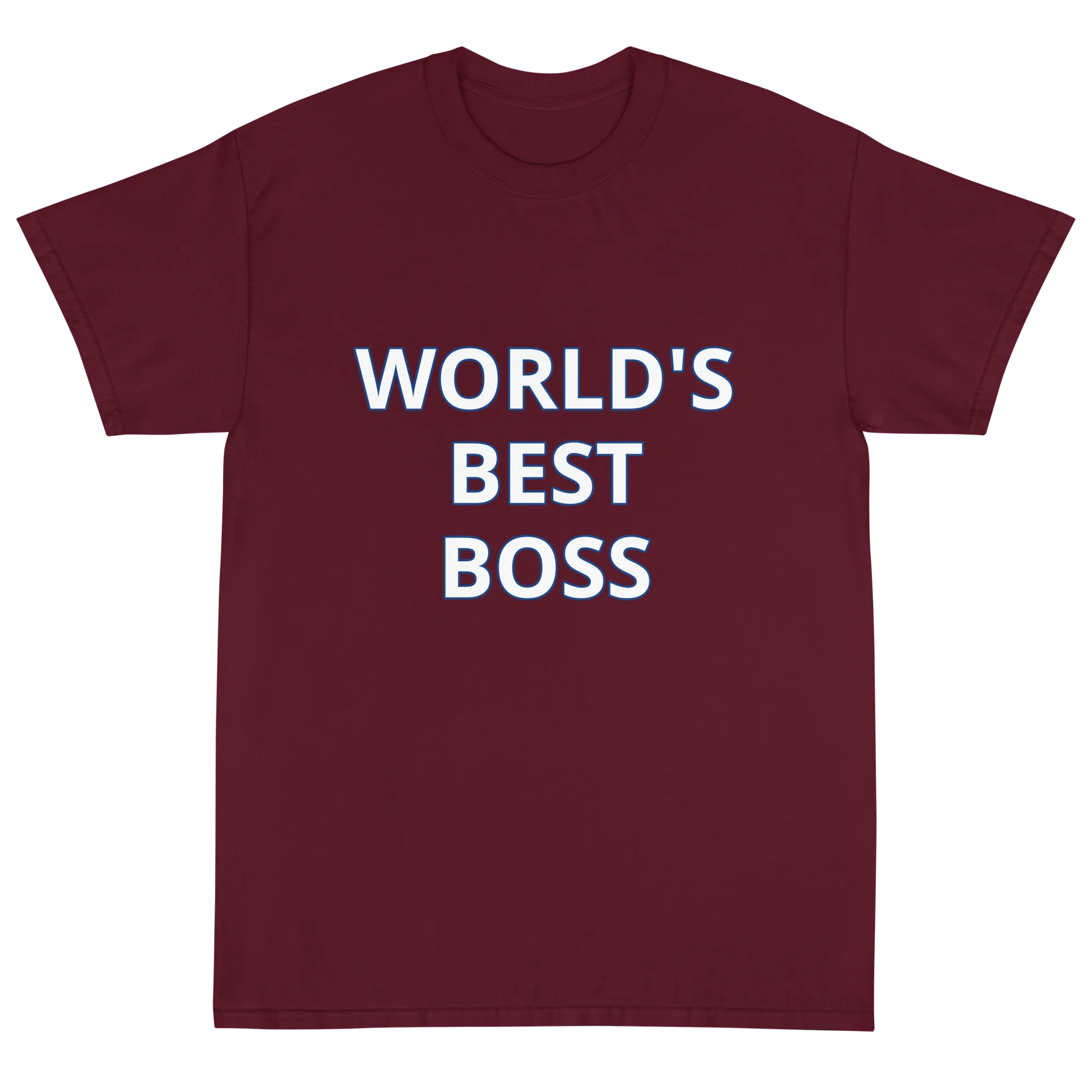 World's Best Boss Tee in Maroon flatlay