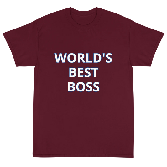World's Best Boss Tee in Maroon flatlay